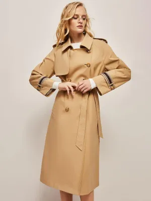 Jackets for Women Jackets - Double Button Belted Trench Coat (Color : Khaki, Size : X-Large)