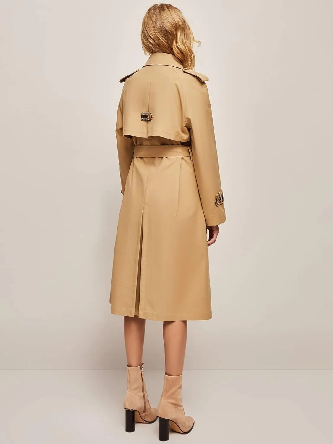 Jackets for Women Jackets - Double Button Belted Trench Coat (Color : Khaki, Size : X-Large)