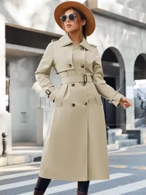 Jackets for Women Jackets - Lapel Collar Buckle Belted Trench Coat (Color : Khaki, Size : 4X-Large)