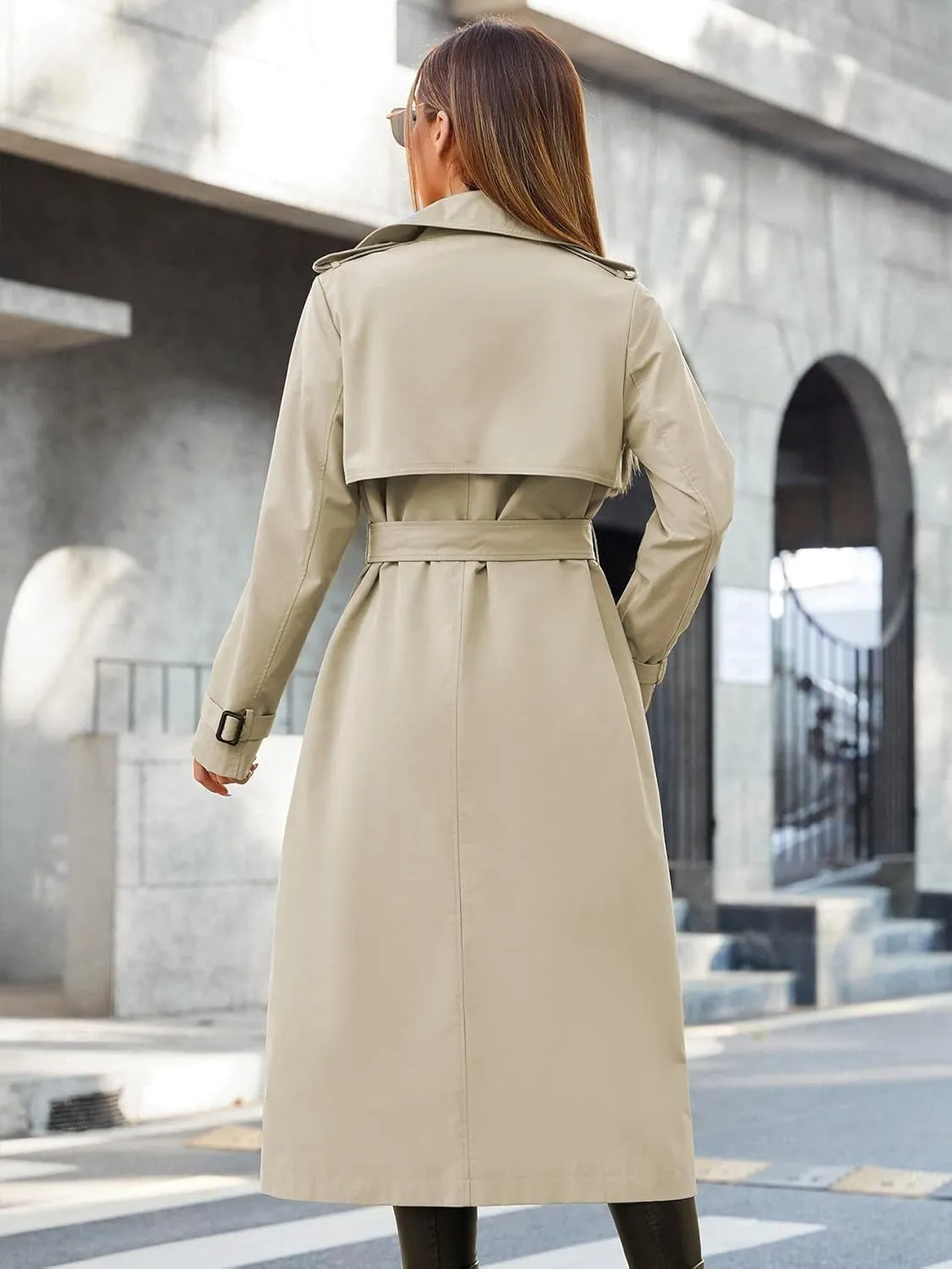 Jackets for Women Jackets - Lapel Collar Buckle Belted Trench Coat (Color : Khaki, Size : 4X-Large)