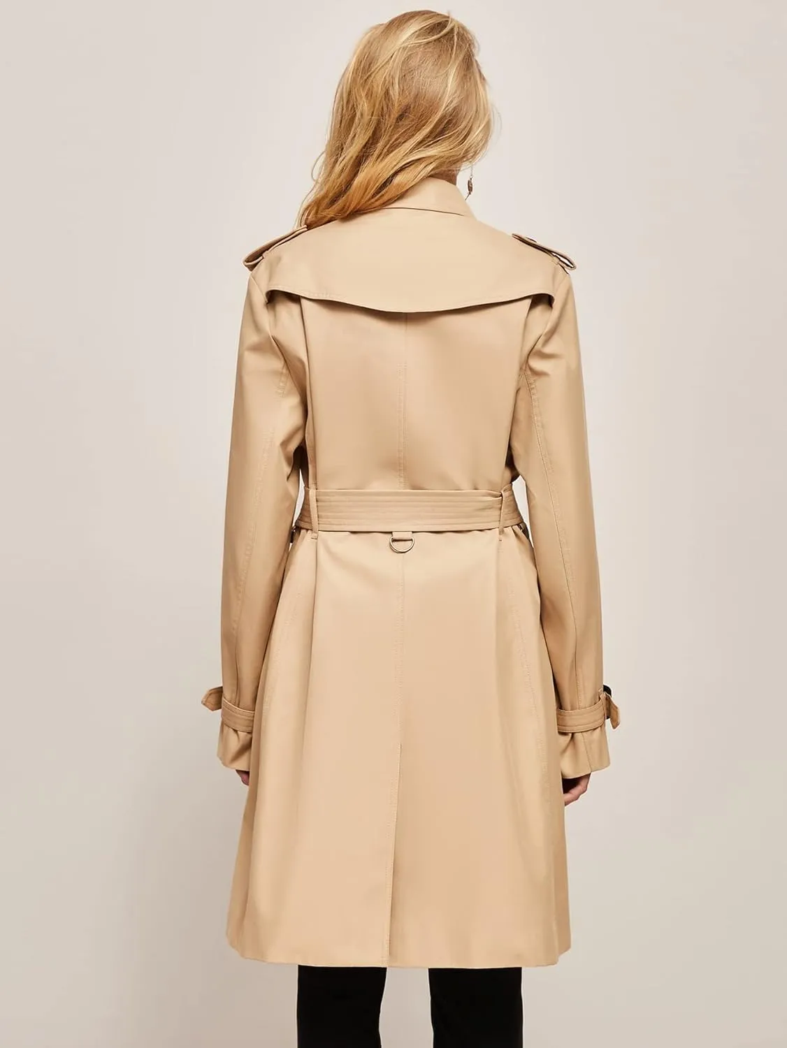 Jackets Women for Jackets - Double Breasted Belted Trench Coat (Color : Khaki, Size : Medium)