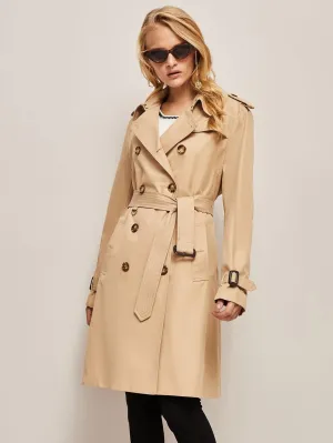 Jackets Women for Jackets - Double Breasted Belted Trench Coat (Color : Khaki, Size : Medium)