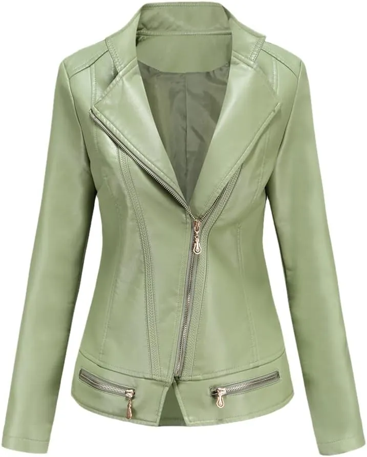 Jegsnoe Women Leather Jackets Spring Autumn Casual Coat Fashion Moto Biker Zipper Jackets