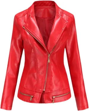 Jegsnoe Women Leather Jackets Spring Autumn Casual Coat Fashion Moto Biker Zipper Jackets
