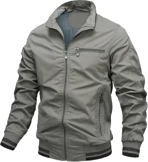 JEsilunmaMY Men's Wash Cotton Cargo Casual Jackets Zip Front Stand Collar Military Jackets Winter Bomber Jackets Windbreaker