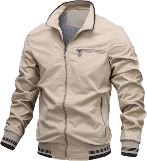 JEsilunmaMY Men's Wash Cotton Cargo Casual Jackets Zip Front Stand Collar Military Jackets Winter Bomber Jackets Windbreaker