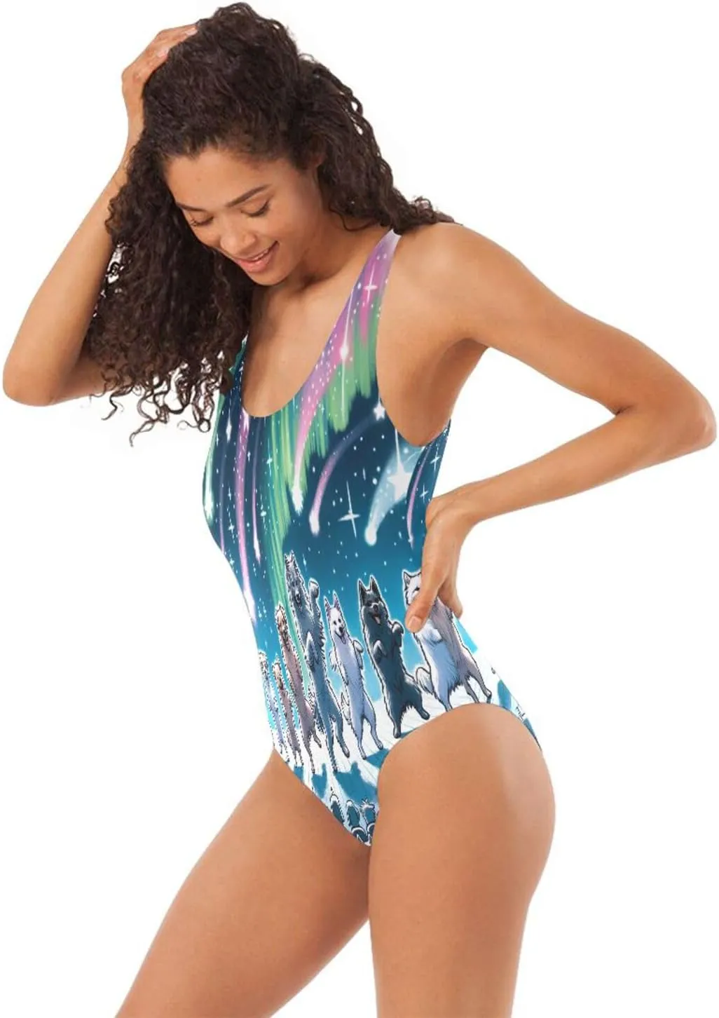Joisal Wolf Dragon White One Piece Bathing Suits Low Back Bathing Suits Women One Piece