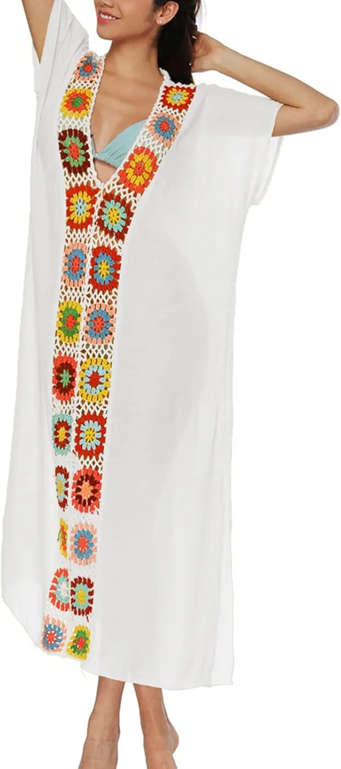 Kaftan Dresses for Women Plus Size Lightweight Swimsuit Cover up Batwing Sleeve Print Loungewear Beach Robe