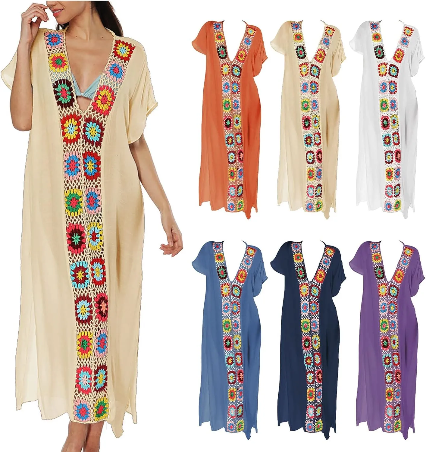 Kaftan Dresses for Women Plus Size Lightweight Swimsuit Cover up Batwing Sleeve Print Loungewear Beach Robe