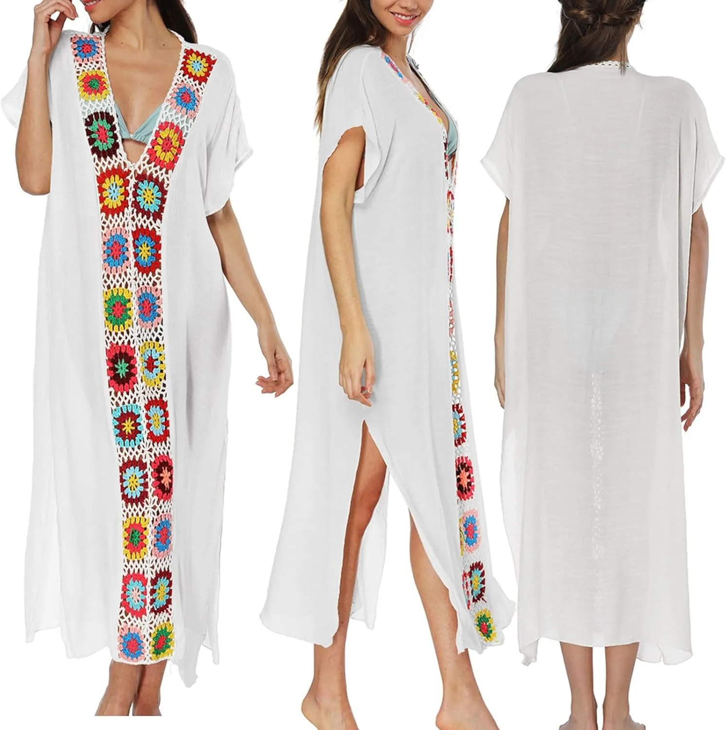 Kaftan Dresses for Women Plus Size Lightweight Swimsuit Cover up Batwing Sleeve Print Loungewear Beach Robe