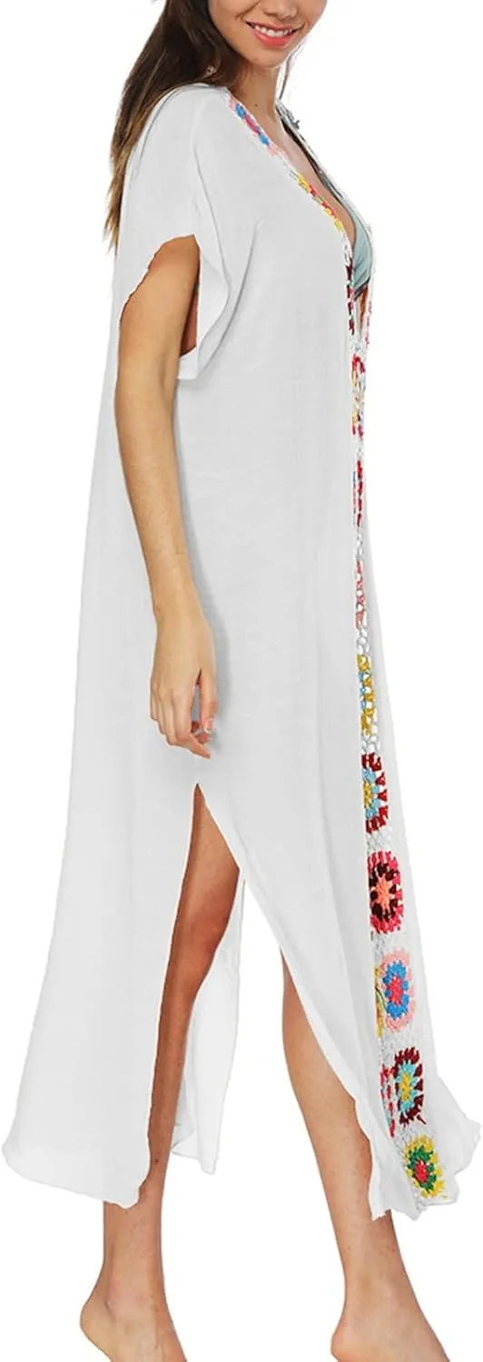 Kaftan Dresses for Women Plus Size Lightweight Swimsuit Cover up Batwing Sleeve Print Loungewear Beach Robe