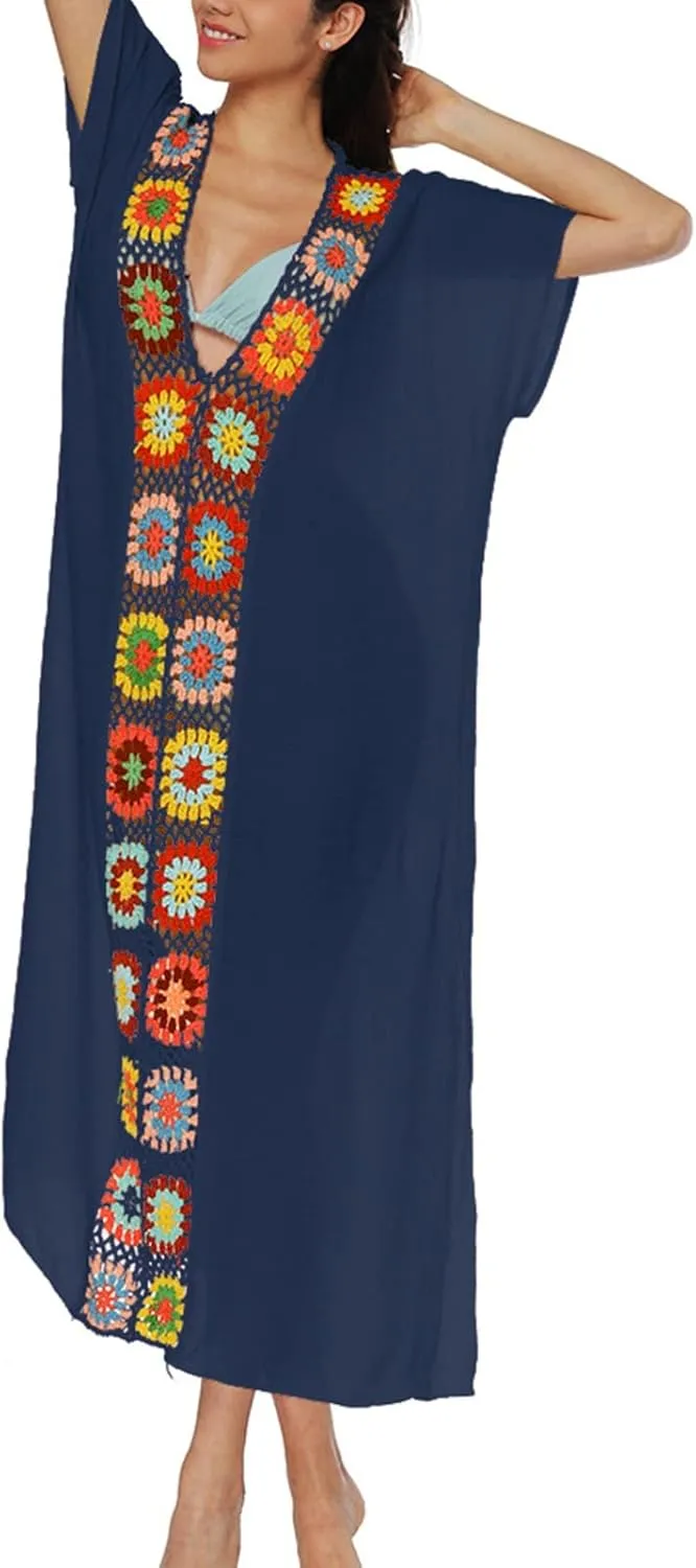 Kaftan Dresses for Women Plus Size Lightweight Swimsuit Cover up Batwing Sleeve Print Loungewear Beach Robe