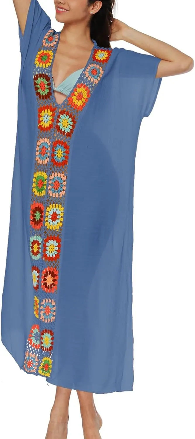 Kaftan Dresses for Women Plus Size Lightweight Swimsuit Cover up Batwing Sleeve Print Loungewear Beach Robe