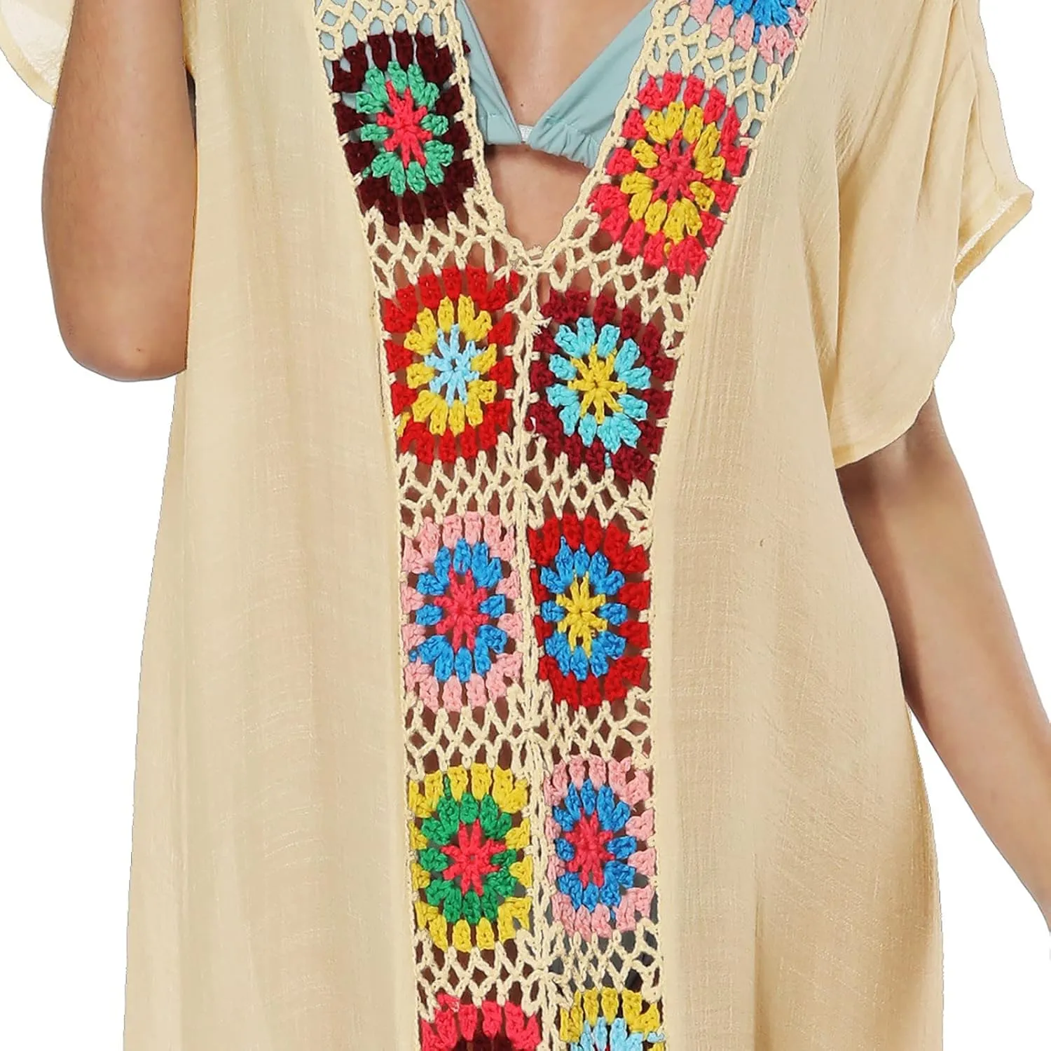 Kaftan Dresses for Women Plus Size Lightweight Swimsuit Cover up Batwing Sleeve Print Loungewear Beach Robe