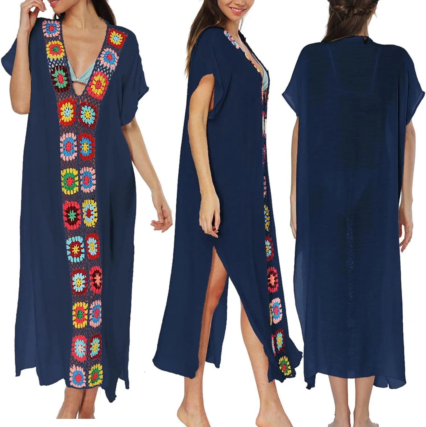 Kaftan Dresses for Women Plus Size Lightweight Swimsuit Cover up Batwing Sleeve Print Loungewear Beach Robe