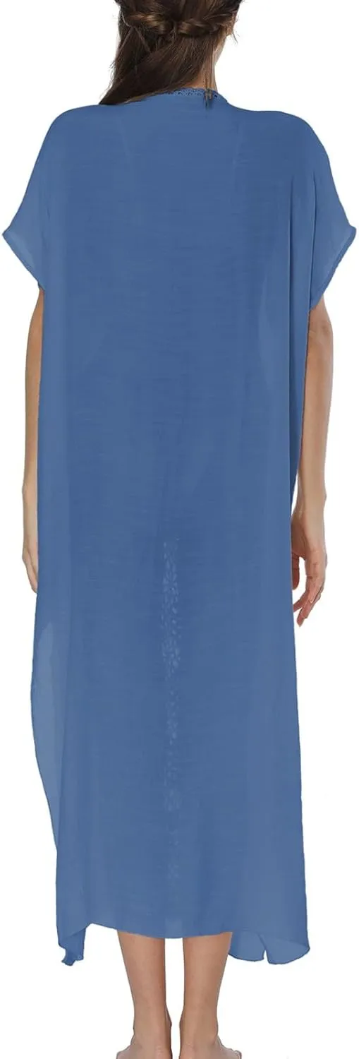 Kaftan Dresses for Women Plus Size Lightweight Swimsuit Cover up Batwing Sleeve Print Loungewear Beach Robe