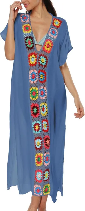 Kaftan Dresses for Women Plus Size Lightweight Swimsuit Cover up Batwing Sleeve Print Loungewear Beach Robe