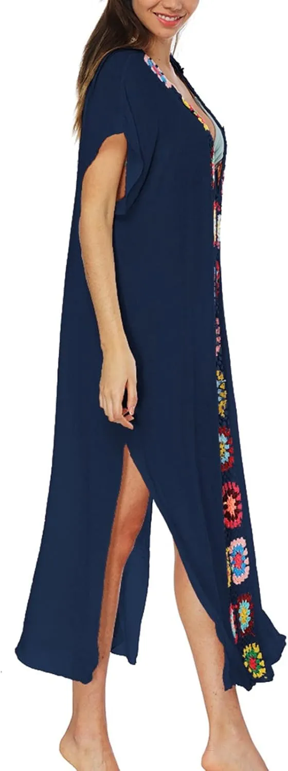 Kaftan Dresses for Women Plus Size Lightweight Swimsuit Cover up Batwing Sleeve Print Loungewear Beach Robe
