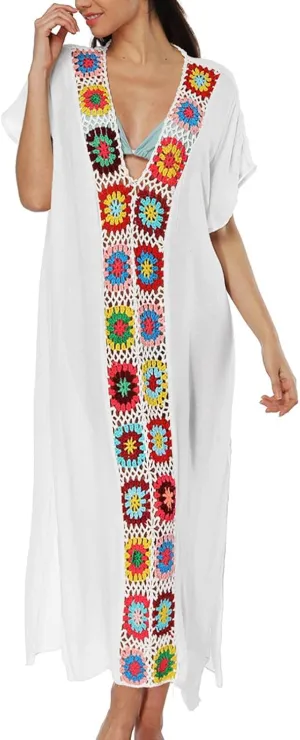 Kaftan Dresses for Women Plus Size Lightweight Swimsuit Cover up Batwing Sleeve Print Loungewear Beach Robe