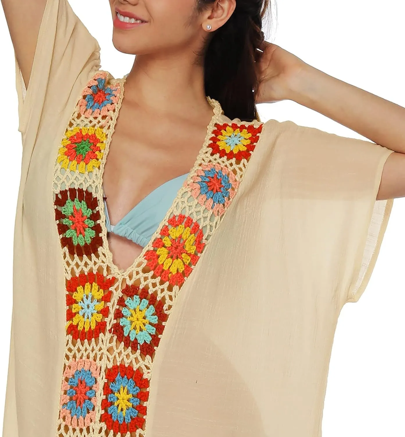 Kaftan Dresses for Women Plus Size Lightweight Swimsuit Cover up Batwing Sleeve Print Loungewear Beach Robe