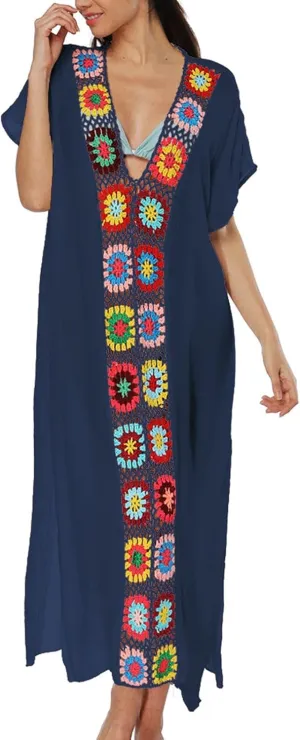 Kaftan Dresses for Women Plus Size Lightweight Swimsuit Cover up Batwing Sleeve Print Loungewear Beach Robe