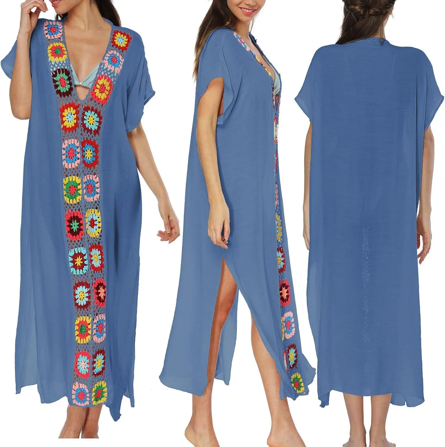 Kaftan Dresses for Women Plus Size Lightweight Swimsuit Cover up Batwing Sleeve Print Loungewear Beach Robe