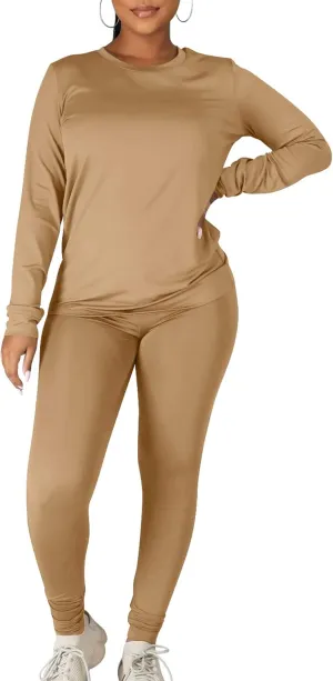 Kaximil Women's Workout Tracksuit 2 Piece Outfits Long Sleeve Top Legging Jogger Pants Set