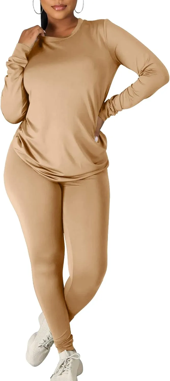 Kaximil Women's Workout Tracksuit 2 Piece Outfits Long Sleeve Top Legging Jogger Pants Set