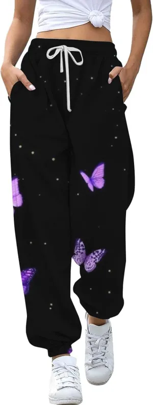 LCMTWX Wide Leg Sweatpants Women 2024 Pants Workout High Waisted Yoga Pants with Pockets Pocket Jogger Junior Joggers Black