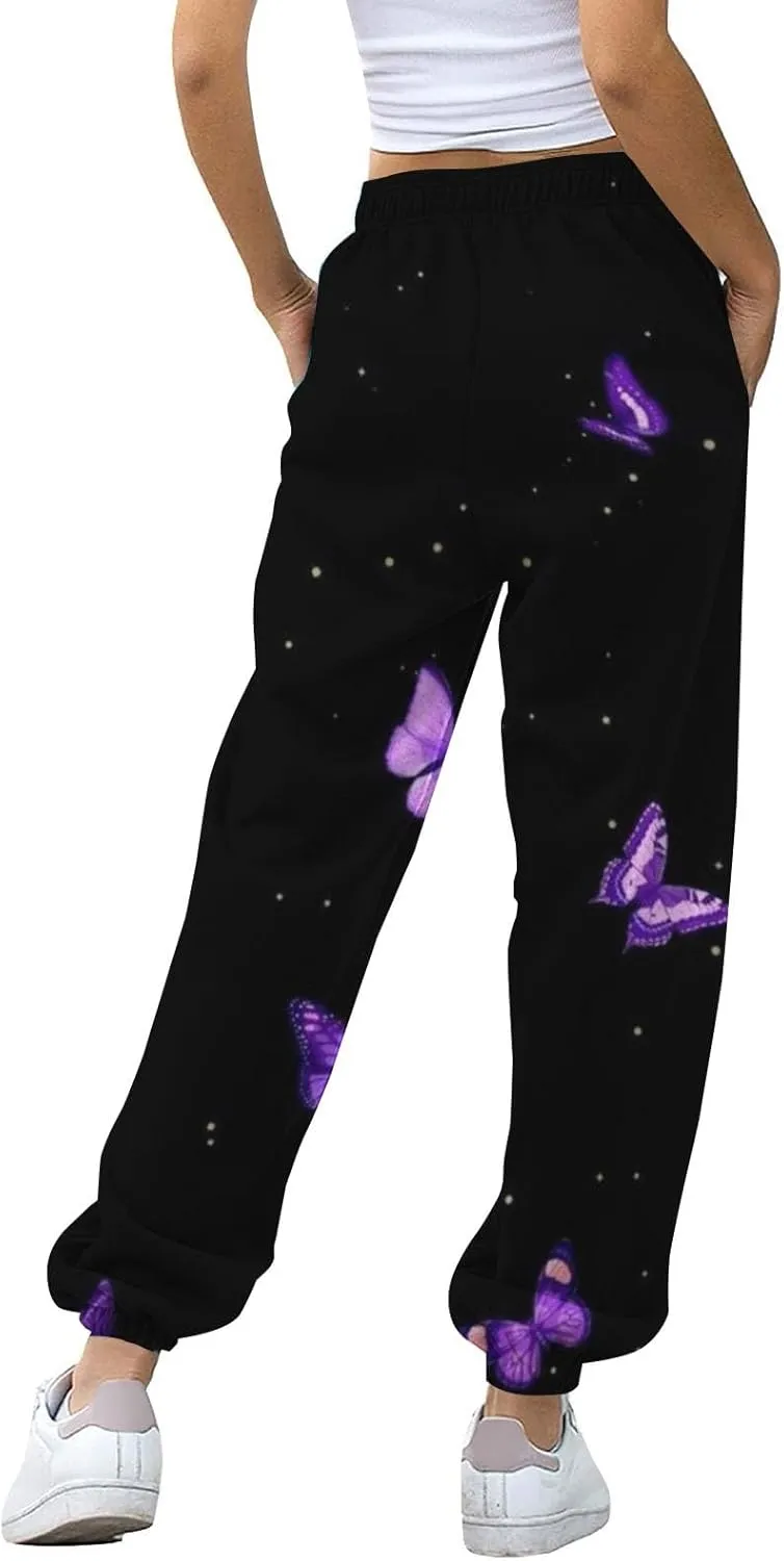 LCMTWX Wide Leg Sweatpants Women 2024 Pants Workout High Waisted Yoga Pants with Pockets Pocket Jogger Junior Joggers Black