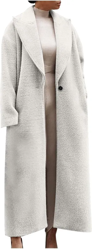 lcziwo Winter Peacoat for Women Fashion Notch Lapel Pea Coats Wool Blend Warm Long Trench Coat Casual Loose Jackets Overcoat