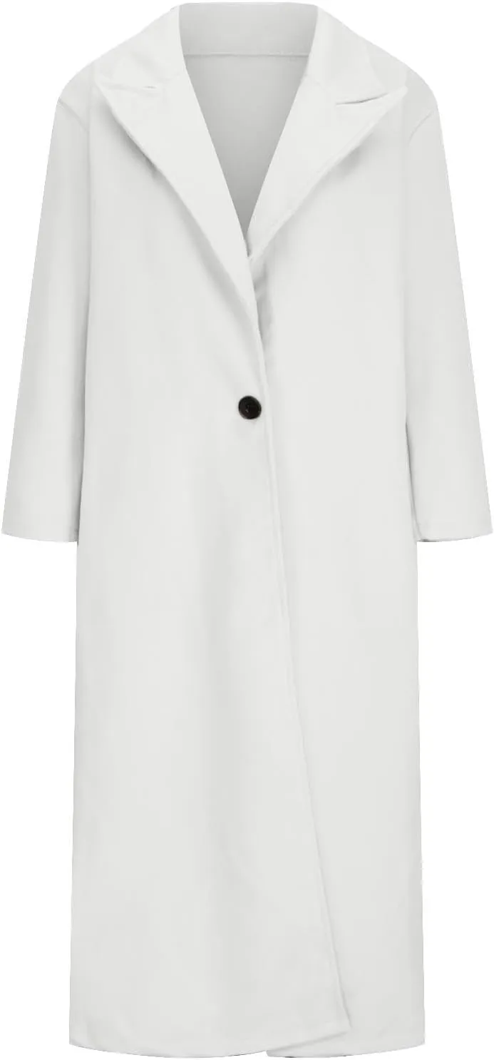 lcziwo Winter Peacoat for Women Fashion Notch Lapel Pea Coats Wool Blend Warm Long Trench Coat Casual Loose Jackets Overcoat