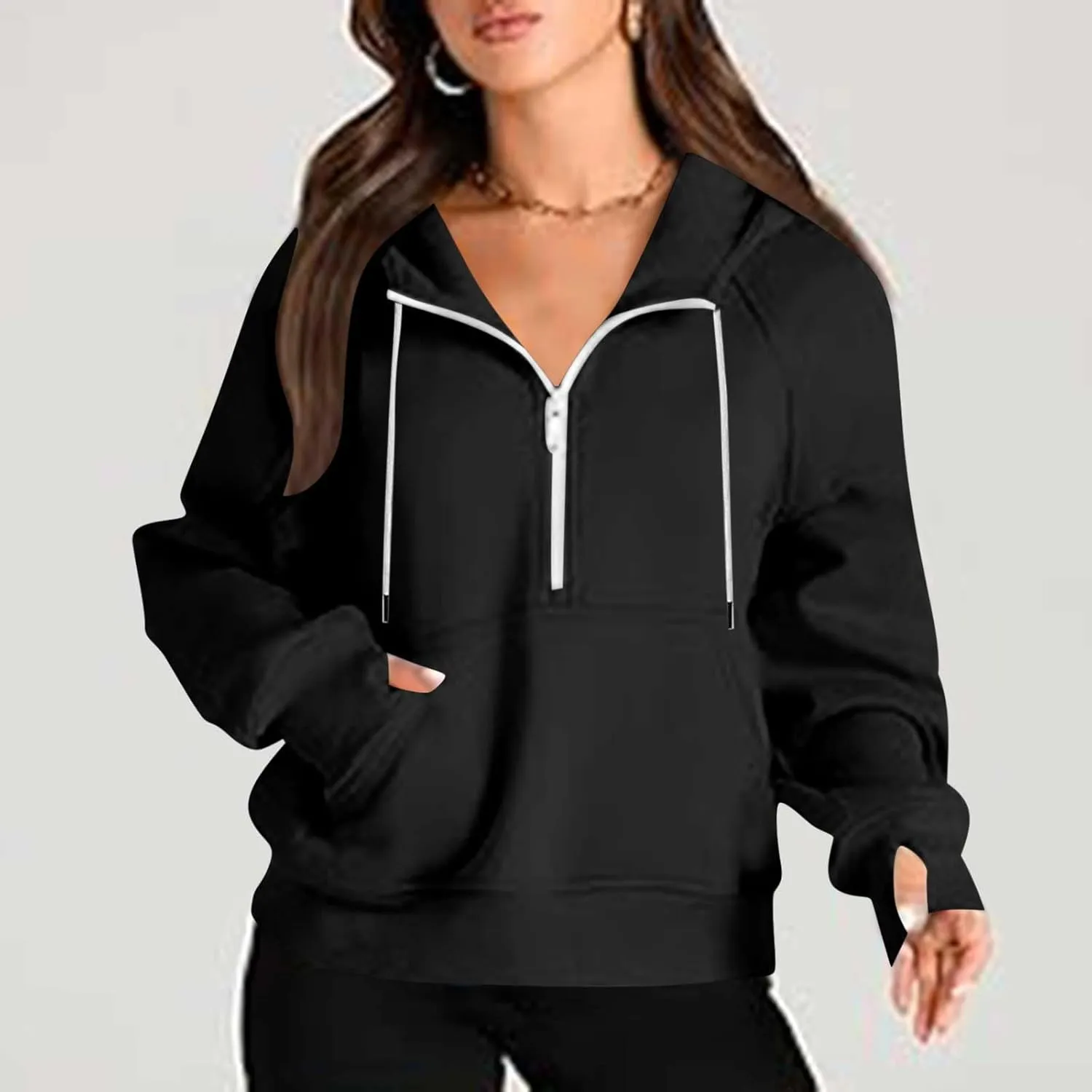 lcziwo Women Oversized Sweatshirts Trendy Fleece Half Zip Cropped Hoodies Long Sleeve Comfy Pullover Teen Girls Clothes Fall