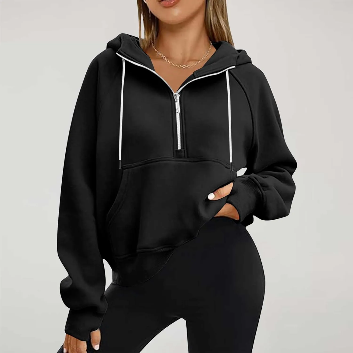 lcziwo Women Oversized Sweatshirts Trendy Fleece Half Zip Cropped Hoodies Long Sleeve Comfy Pullover Teen Girls Clothes Fall