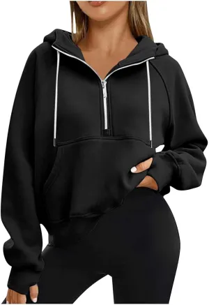 lcziwo Women Oversized Sweatshirts Trendy Fleece Half Zip Cropped Hoodies Long Sleeve Comfy Pullover Teen Girls Clothes Fall