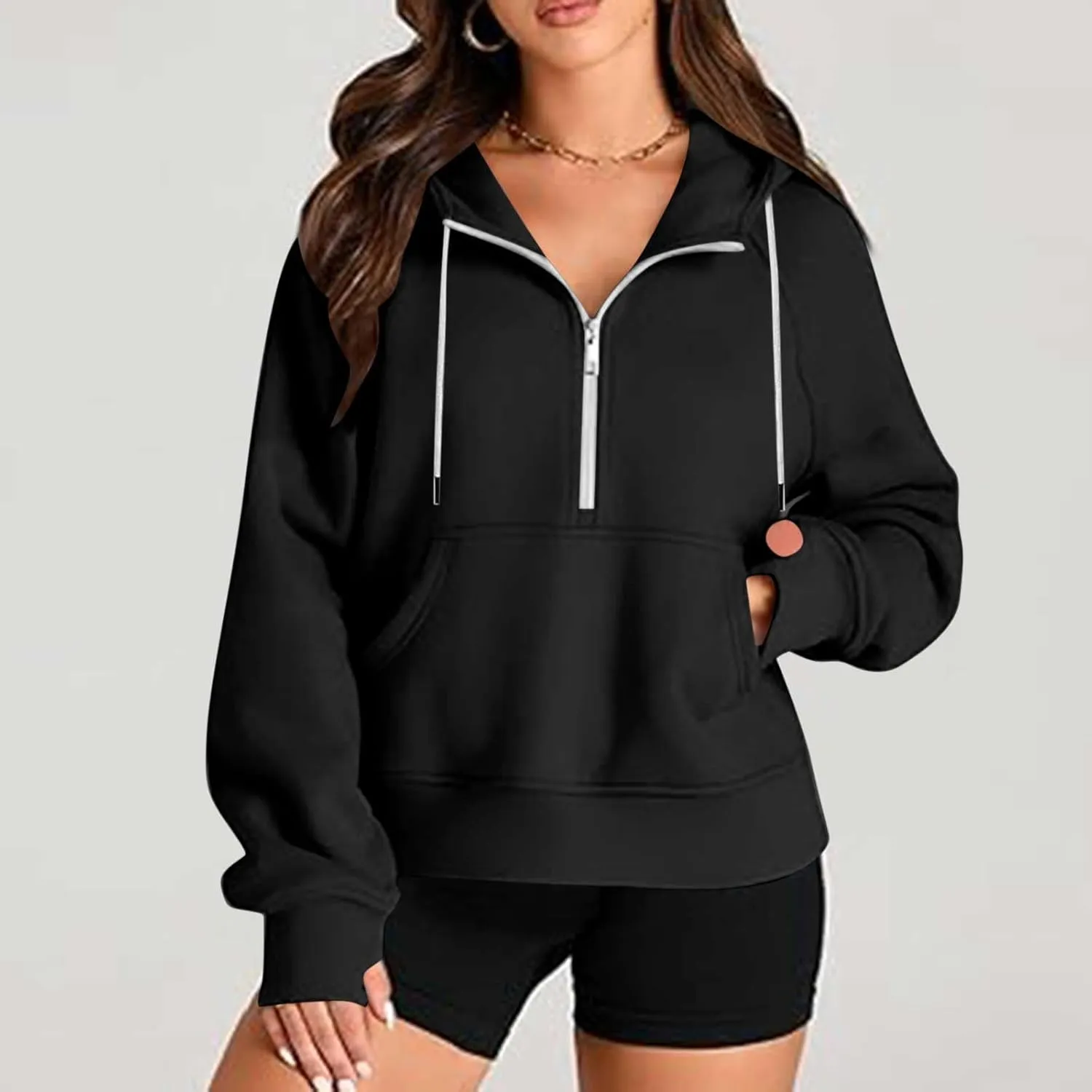 lcziwo Women Oversized Sweatshirts Trendy Fleece Half Zip Cropped Hoodies Long Sleeve Comfy Pullover Teen Girls Clothes Fall