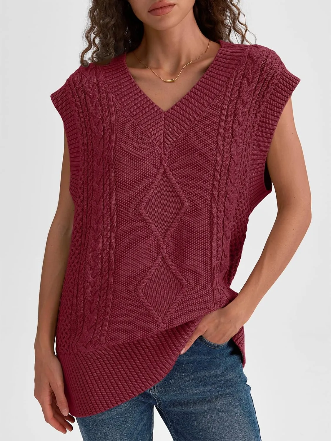 LILLUSORY Sweater Vest Women Trendy Cable Knit Cap Sleeve Tops 2025 V Neck Cotton Oversized Business Casual Outfits