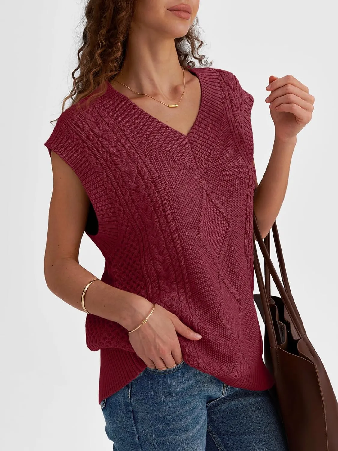 LILLUSORY Sweater Vest Women Trendy Cable Knit Cap Sleeve Tops 2025 V Neck Cotton Oversized Business Casual Outfits