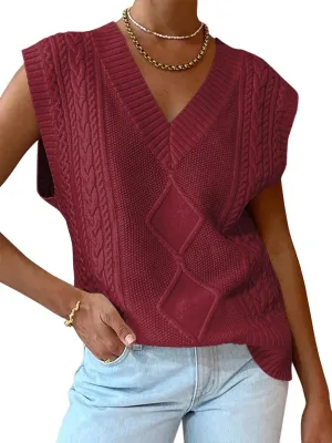 LILLUSORY Sweater Vest Women Trendy Cable Knit Cap Sleeve Tops 2025 V Neck Cotton Oversized Business Casual Outfits