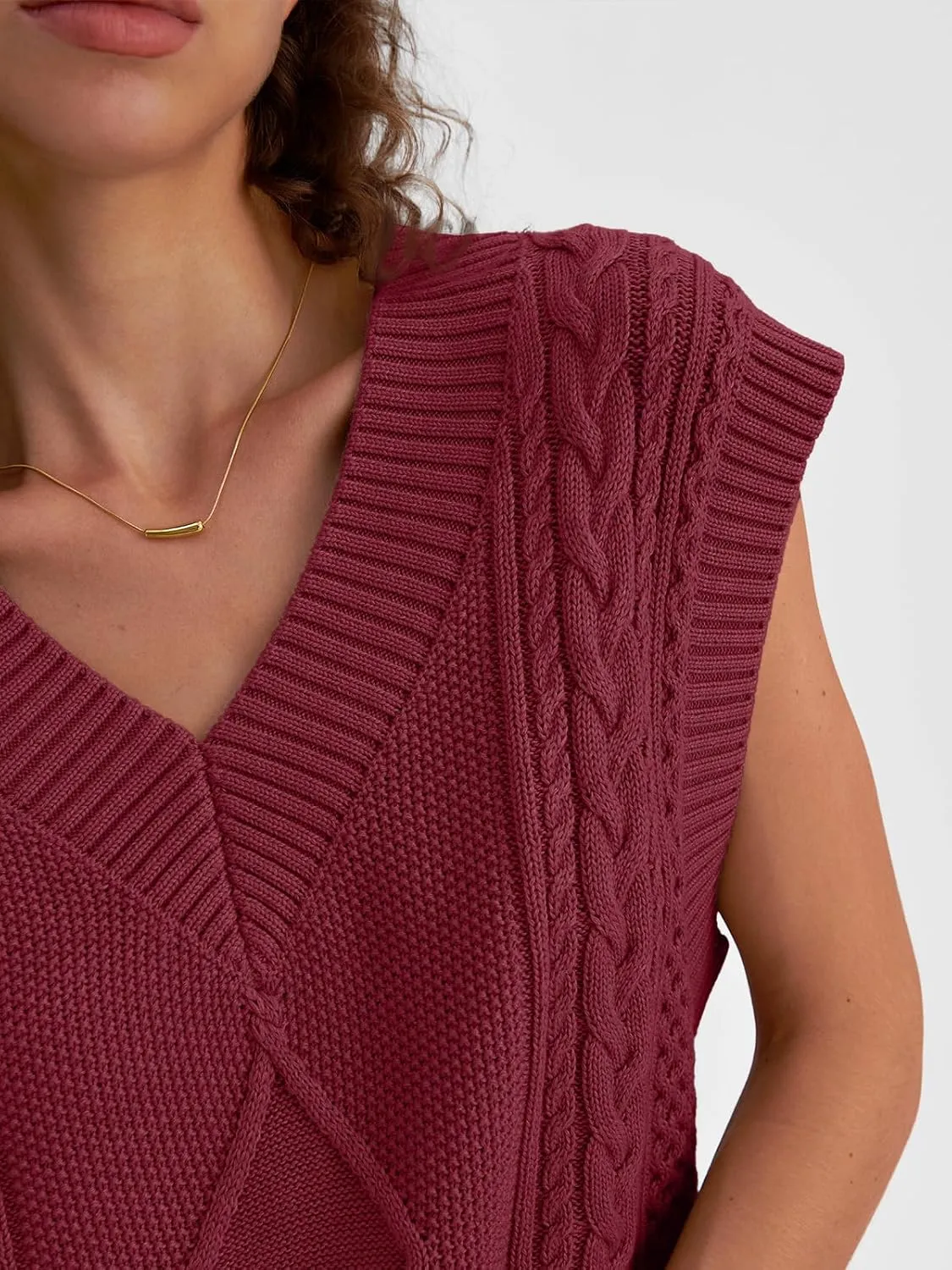 LILLUSORY Sweater Vest Women Trendy Cable Knit Cap Sleeve Tops 2025 V Neck Cotton Oversized Business Casual Outfits