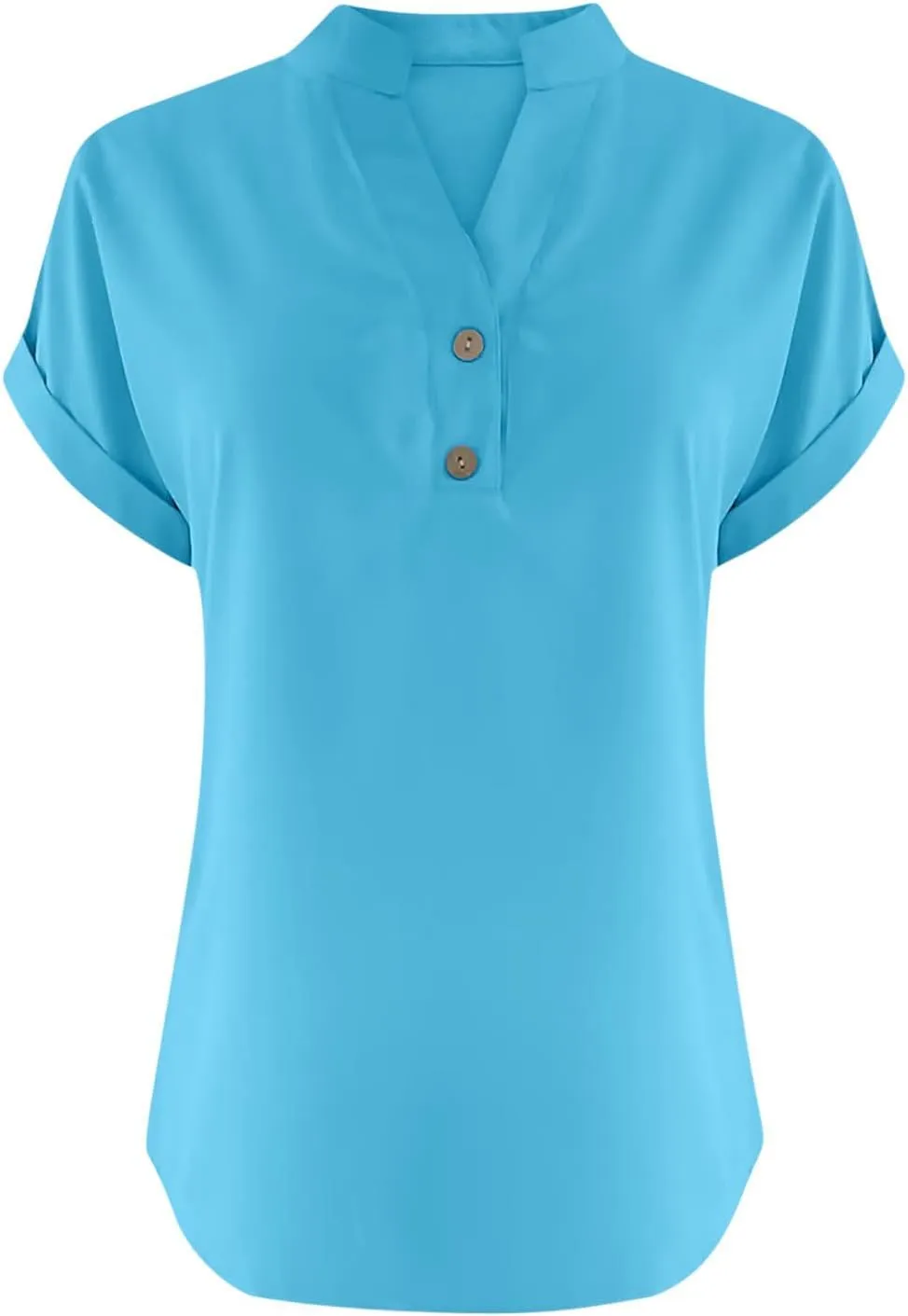 Linen Shirts for Women Casual Work Blouse Tops Summer Short Sleeve Roll Up Loose Fit V-Neck Cotton Button Up Shirt