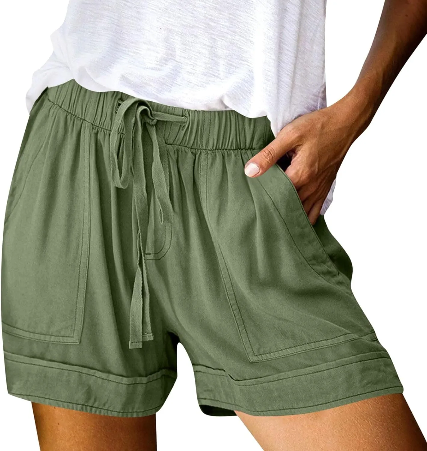 Linen Shorts for Women Drawstring Elastic Waist Short with Pocket 2024 Summer Casual Vacation Beach Pants