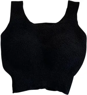 Lmdudan Sherpa Fleece Bras for Womens Sexy Fuzzy Warm Padded Crop Tank Top Winter Thickened Soft Stretchy Everyday Underwear