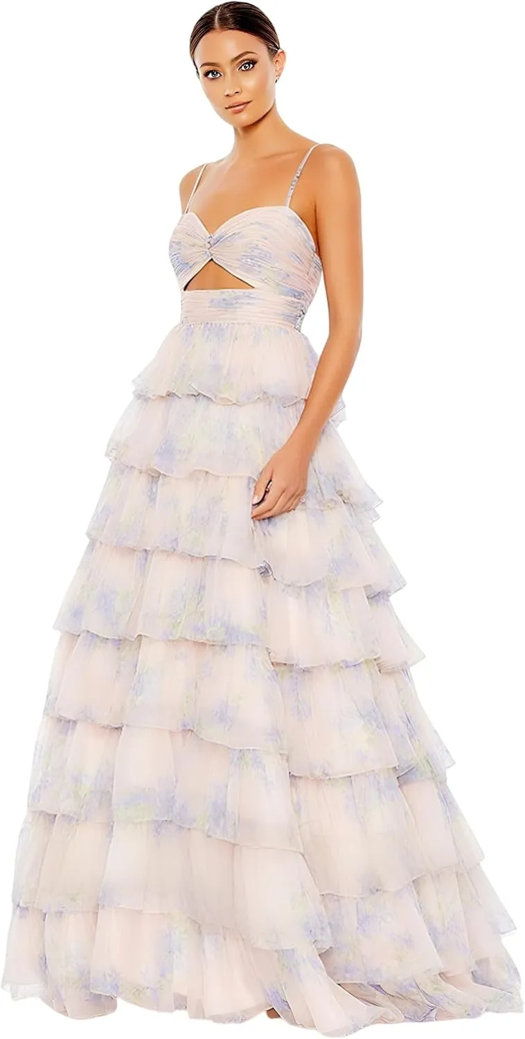 LVNES Floral Chiffon Tiered Bridesmaid GownGown Ruffle Birthday Dress Weddings Guest Prom Formal Events Dress