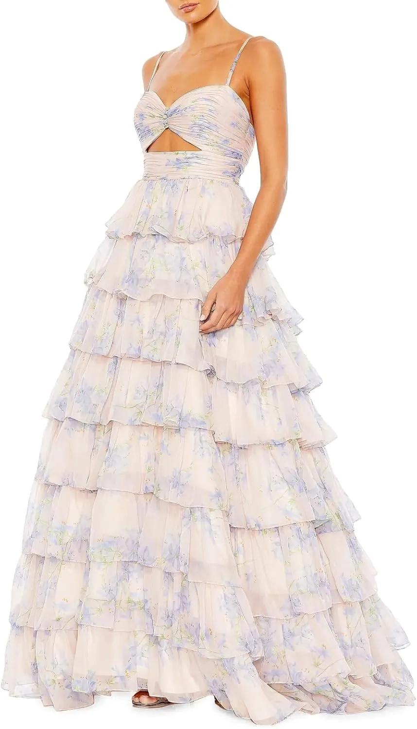LVNES Floral Chiffon Tiered Bridesmaid GownGown Ruffle Birthday Dress Weddings Guest Prom Formal Events Dress
