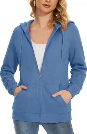 MAGCOMSEN Women's Fleece Lined Zip Up Hoodies Casual Hooded Jacket Workout Full Zip Sweatshirts Pocket Coats