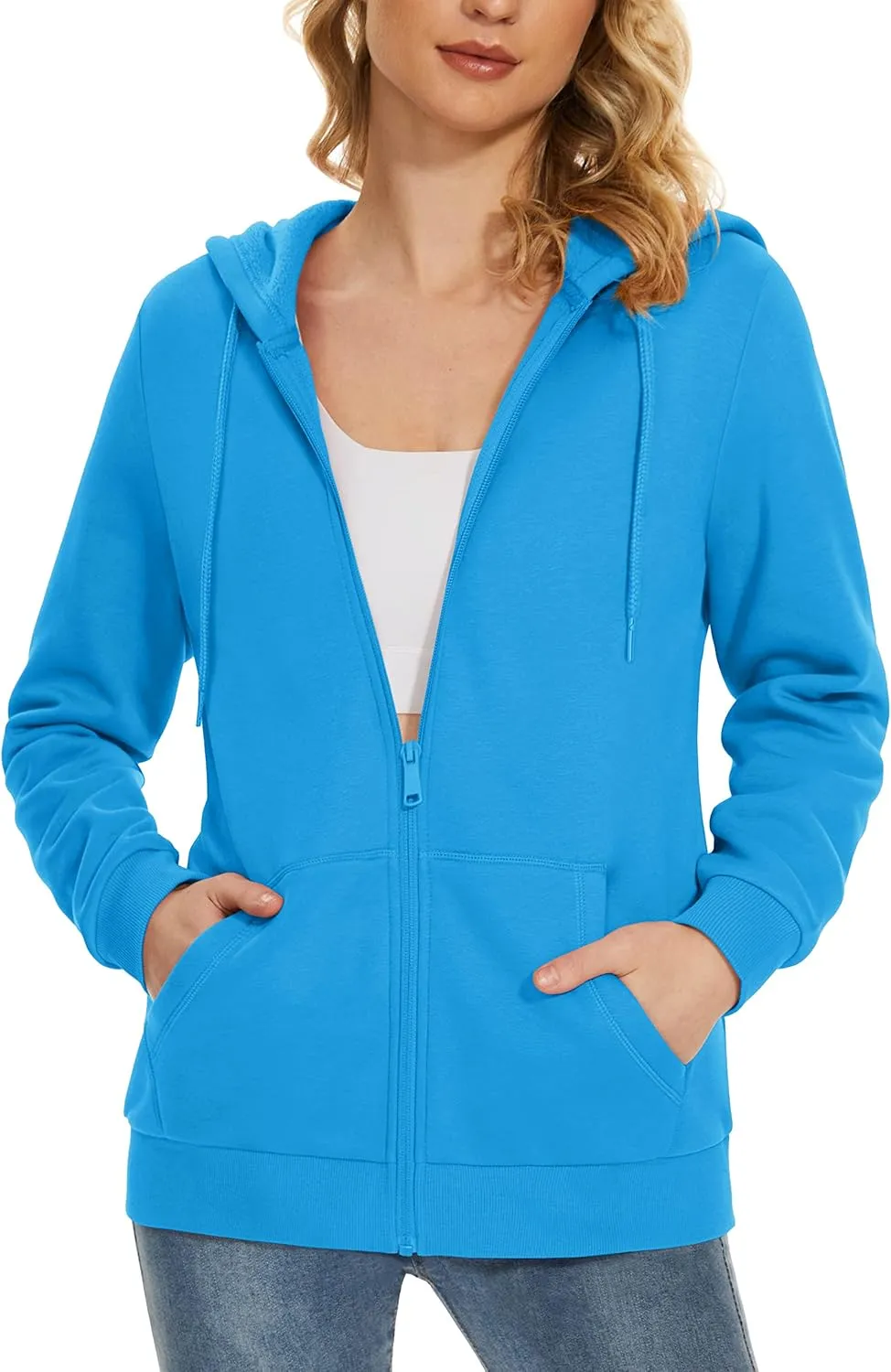 MAGCOMSEN Women's Fleece Lined Zip Up Hoodies Casual Hooded Jacket Workout Full Zip Sweatshirts Pocket Coats