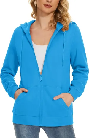 MAGCOMSEN Women's Fleece Lined Zip Up Hoodies Casual Hooded Jacket Workout Full Zip Sweatshirts Pocket Coats