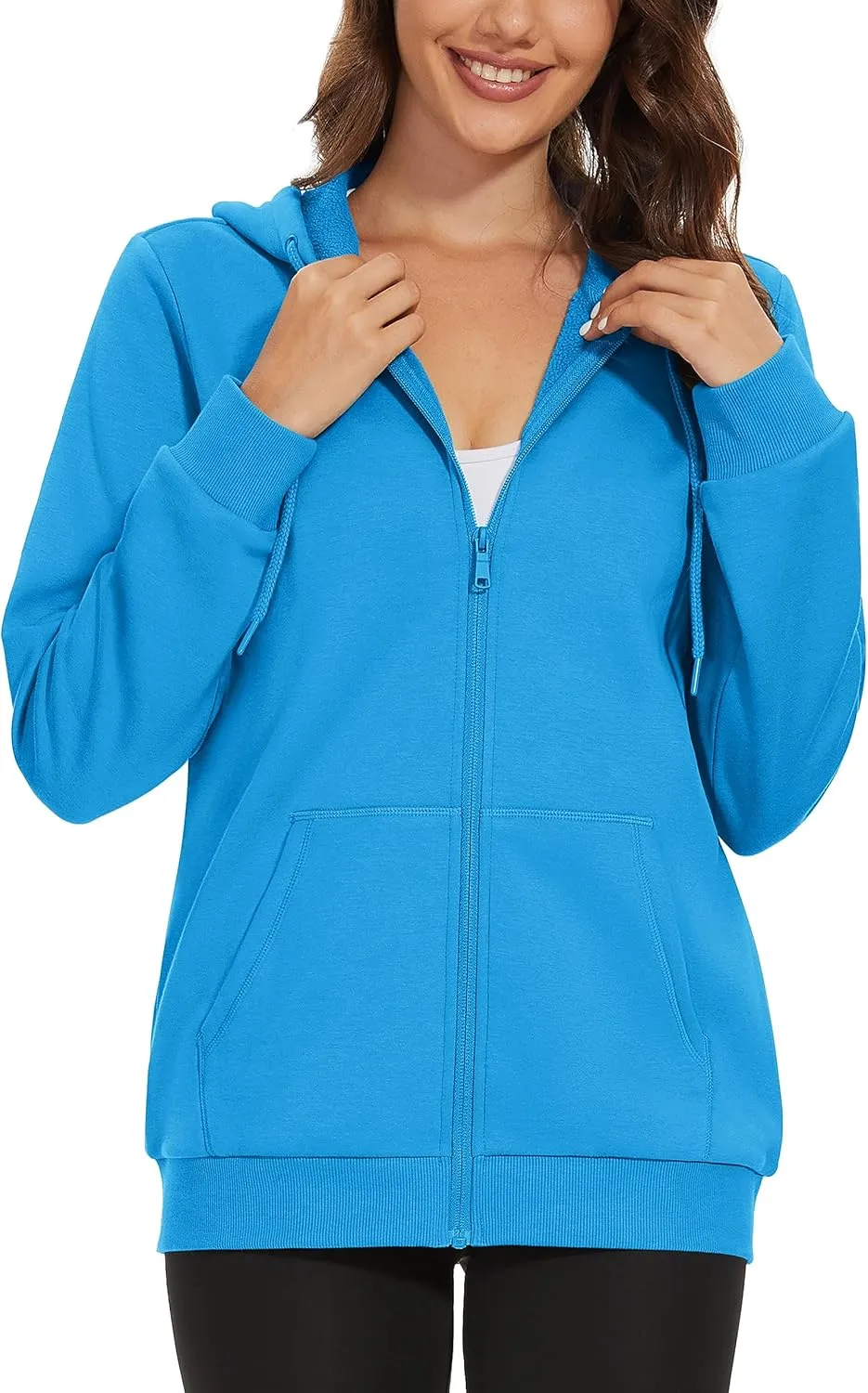 MAGCOMSEN Women's Fleece Lined Zip Up Hoodies Casual Hooded Jacket Workout Full Zip Sweatshirts Pocket Coats