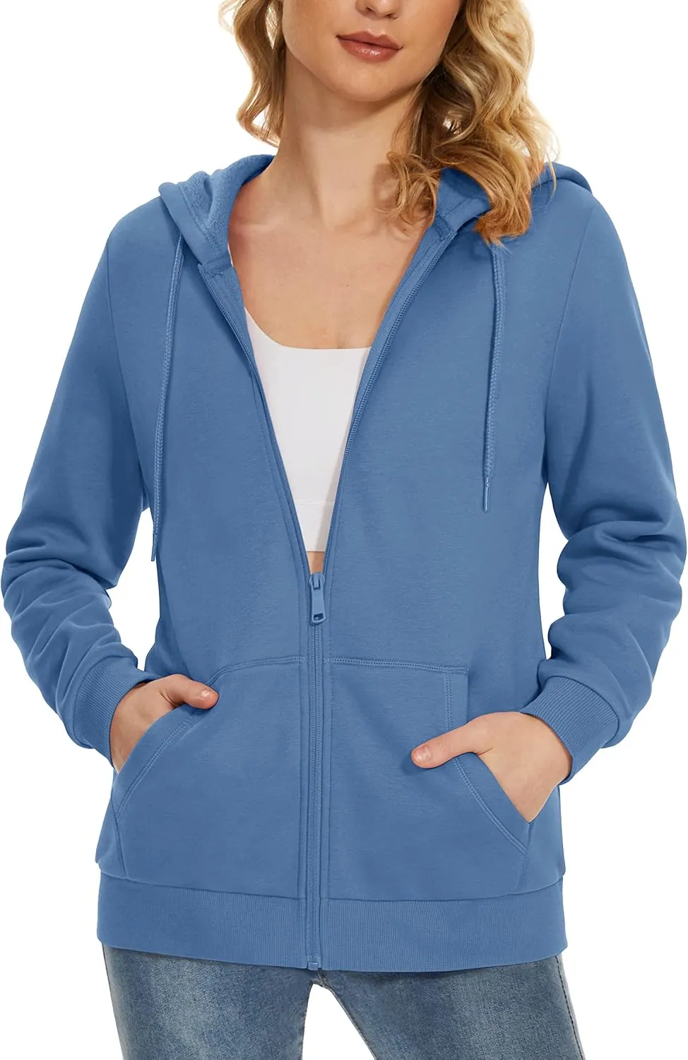 MAGCOMSEN Women's Fleece Lined Zip Up Hoodies Casual Hooded Jacket Workout Full Zip Sweatshirts Pocket Coats